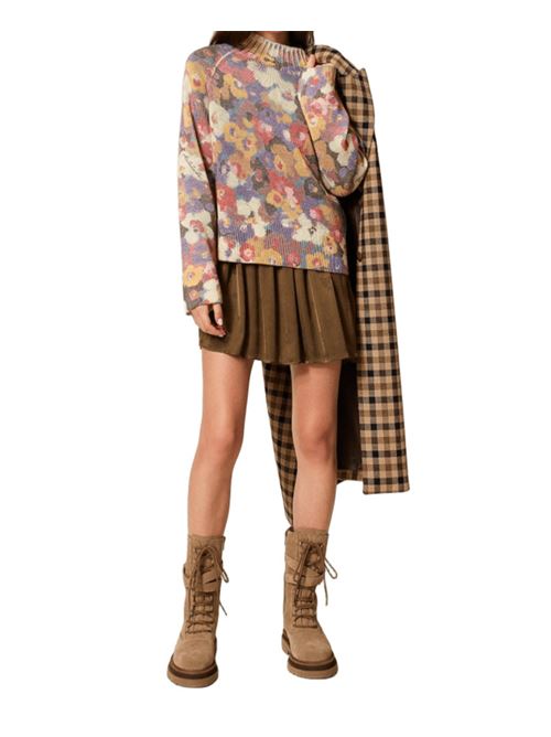Maglia da donna in misto lana, collo lupetto, stampa floreale all-over, multicolor. TWINSET | 252AT317112980